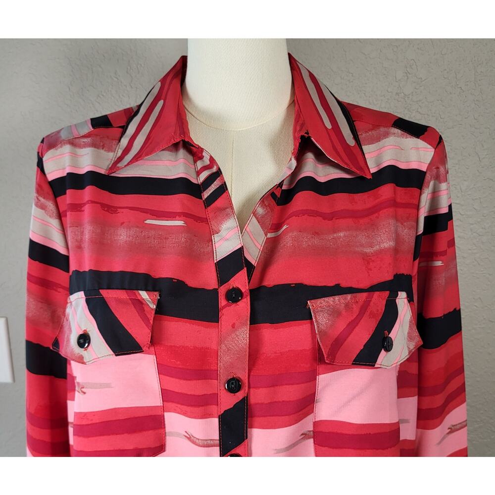 ELEMENTZ Plus Size Dressy Button Up Top | Red and Black | Size 2X or Size 18/20 - Picture 2 of 10